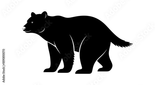 Silhouette of a walking bear in black on a white background.