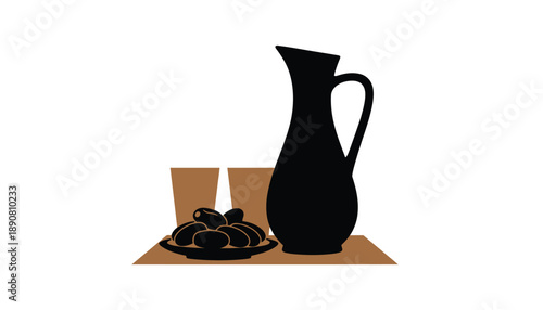 Still Life with Pitcher and Fruits in Minimalist Style with Soft Lighting on Brown Background for Culinary Blog