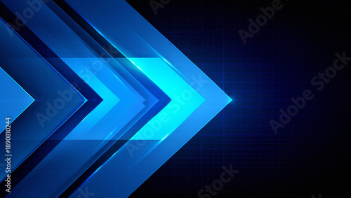 Abstract technology background with glowing blue arrows and dark backdrop