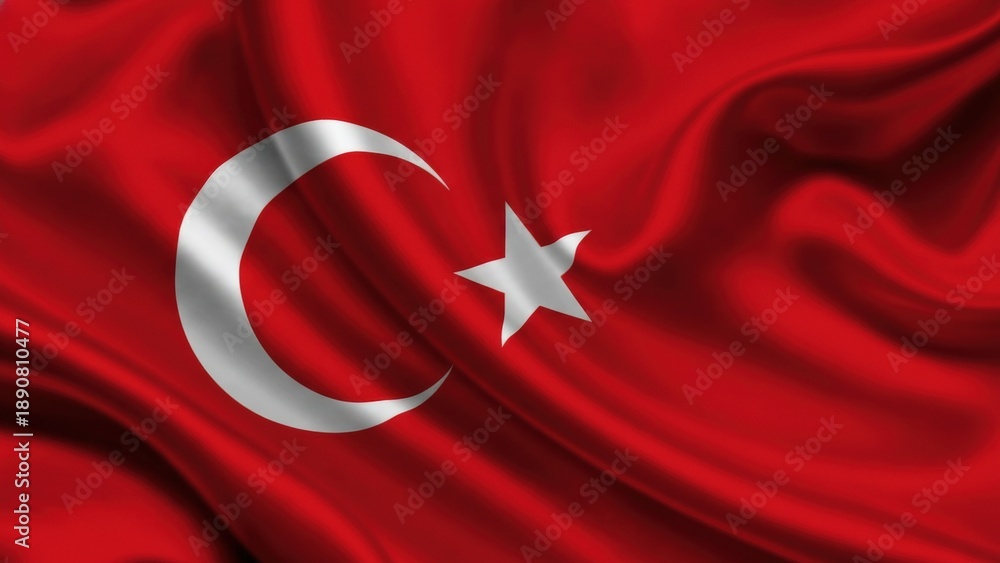 Obraz premium Waving Turkey Flag Background, Red Turkish National Flag with Crescent and Star