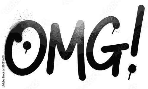 OMG! graffiti spray paint tag with dripping ink and splatters for urban street-style branding and apparel vector
