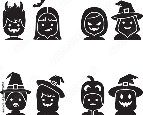 Collection of diverse Halloween character illustrations showcasing various emotions and costumes displayed together