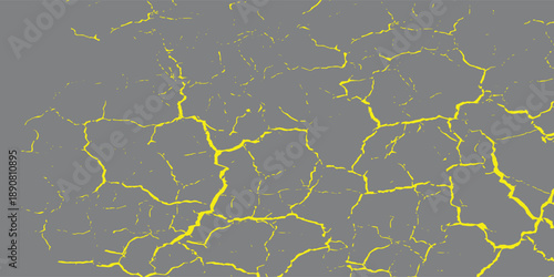 Abstract Grey Background with Glowing Yellow Cracks