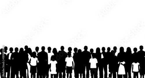 Silhouette of a diverse crowd of people standing together.