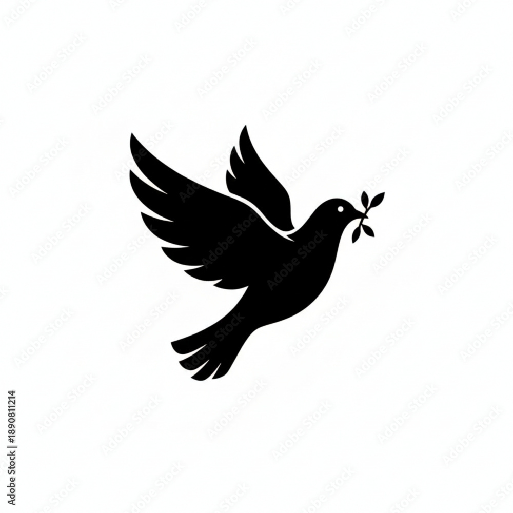 Obraz premium White Dove with Olive Branch Icon Peace Hope Freedom