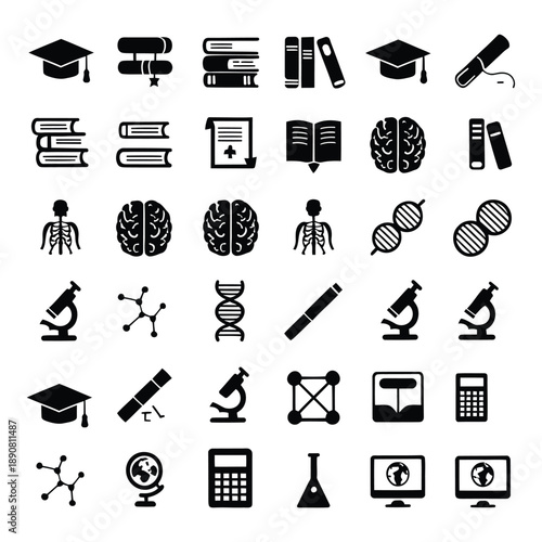 Education and career icons set black white vector flat design elements