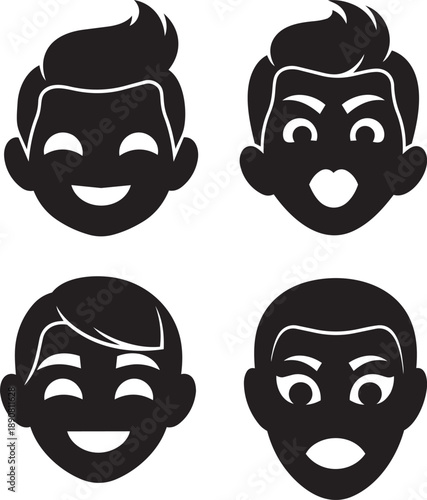 Set of cartoon faces expressing various emotions and reactions in a simple illustration style