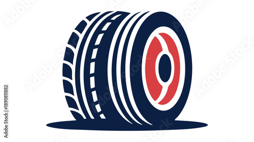 Modern car tire with red spoke design