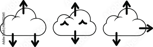 Vector illustration of cloud air circulation diagrams with directional arrows showing vertical and lateral movement