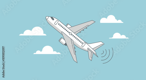 Airplane Taking Off, Flight Adventure, Blue Sky, Illustration, High Angle