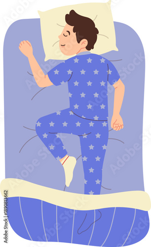 Illustration of Boy Sleeping in Star Pattern Pajamas