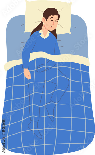Woman Sleeping Under a Blue Blanket