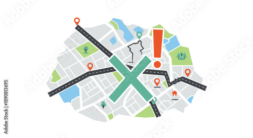 Location Markers Highlighted in Urban Environment