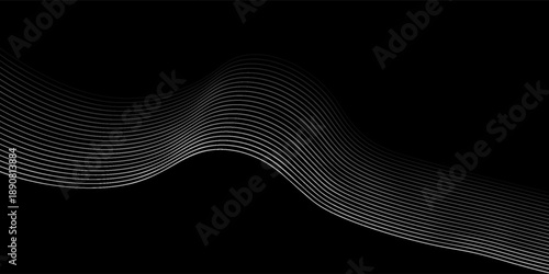 Abstract background with waves for banner. Medium banner size. Vector background with lines. Element for design isolated on black. Black and white