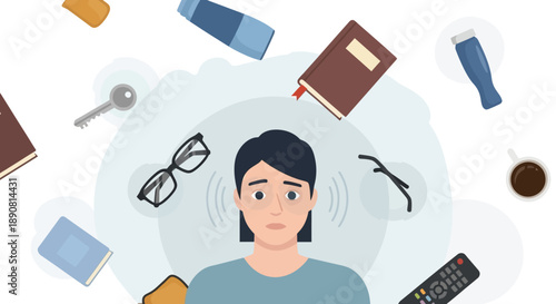 Overwhelmed Individual Surrounded by Objects