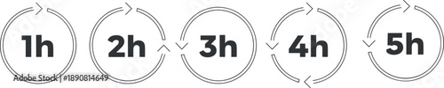 Vector illustration of five circular icons with hourly durations and cycle arrows showing step-by-step progression