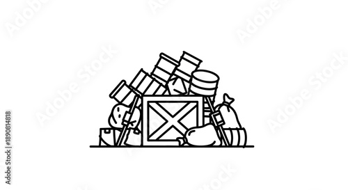 Sorting, Subject: Waste Materials, Location: Outdoor Area, Content Type: Illustration, Environment: Urban, Viewpoint: Side Perspective, Concept: Recycling