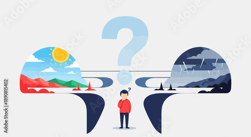 Decision-Making Challenge, Person, Abstract Visual, Digital Art, Conceptual, Front View, Choices