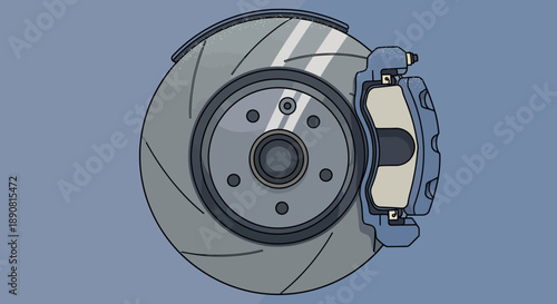 Action of Brake Disc, Automotive Parts, Mechanic Shop, Illustration, Close-up, Technical Viewpoint, Engineering Concept