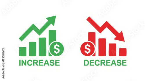 Financial Growth and Decline Icons with Arrows and Graphs