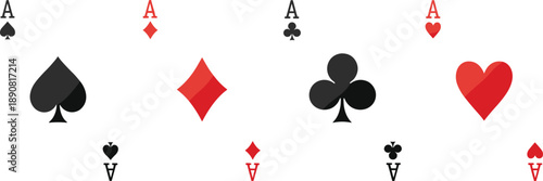 Vector illustration of four aces from a standard deck including spades, diamonds, clubs, and hearts