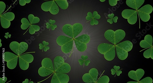 Lush green shamrocks on dark background
