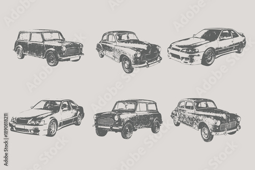 Vintage car in Halftone stipple effect style for grunge punk y2k collage design vector illustration. Eps 10