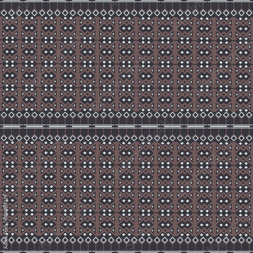 Ethnic Geometric Seamless Pattern inspired by Traditional textile weaving and folk motifs. Featuring repeating diamond, stripe, zigzag, and grid elements with handcrafted texture and earthy tones