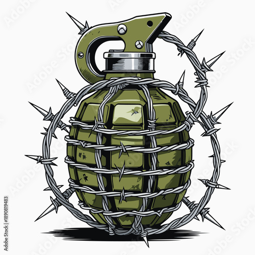 vector image of a grenade wrapped in barbed wire