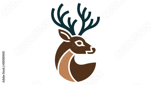 Stylized deer head logo with antlers