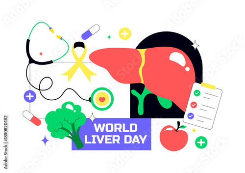 World Liver Day Vector Illustration on April 19th to Raise Global Awareness of Hepatitis and Healthy Living in Flat Cartoon Background Design
