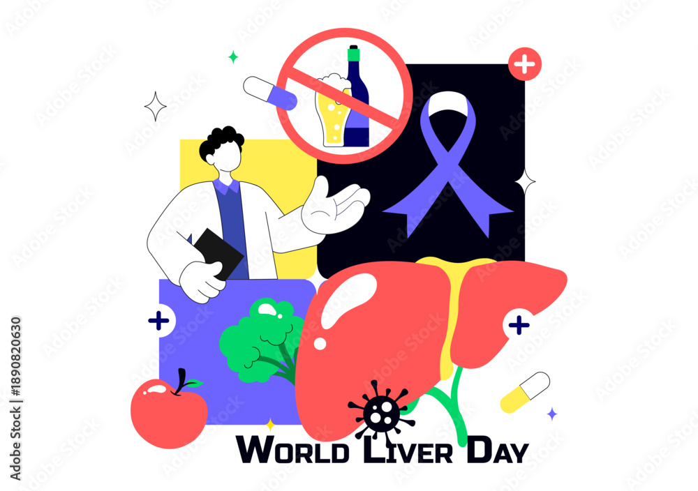 Naklejka premium World Liver Day Vector Illustration on April 19th to Raise Global Awareness of Hepatitis and Healthy Living in Flat Cartoon Background Design