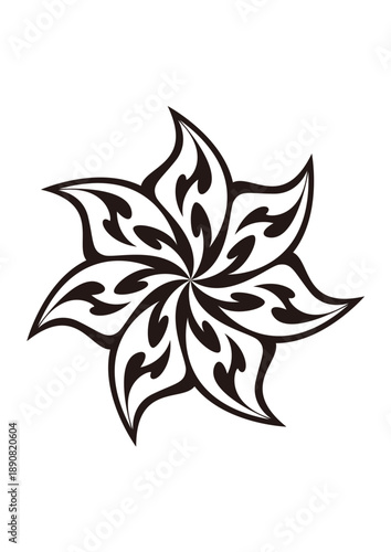 服の模様やタトゥー、ファッションにも映えるトライバルデザインのフラワーモチーフ、ベクター素材、イラスト素材	