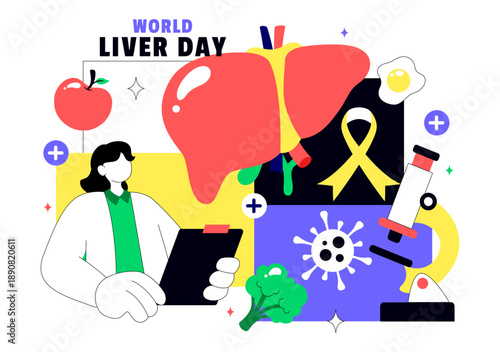 World Liver Day Vector Illustration on April 19th to Raise Global Awareness of Hepatitis and Healthy Living in Flat Cartoon Background Design