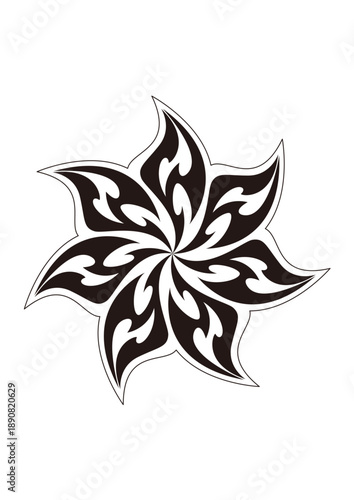 服の模様やタトゥー、ファッションにも映えるトライバルデザインのフラワーモチーフ、ベクター素材、イラスト素材	