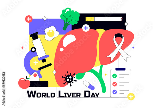 World Liver Day Vector Illustration on April 19th to Raise Global Awareness of Hepatitis and Healthy Living in Flat Cartoon Background Design
