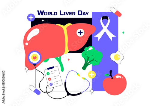World Liver Day Vector Illustration on April 19th to Raise Global Awareness of Hepatitis and Healthy Living in Flat Cartoon Background Design