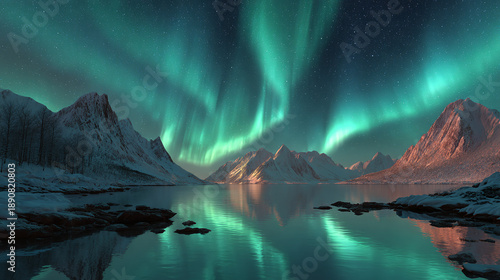 Northern Lights illuminating the night sky over a serene lake, reflecting the majestic landscape
