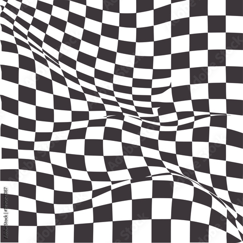 Warped checkerboard pattern with optical illusion effect black