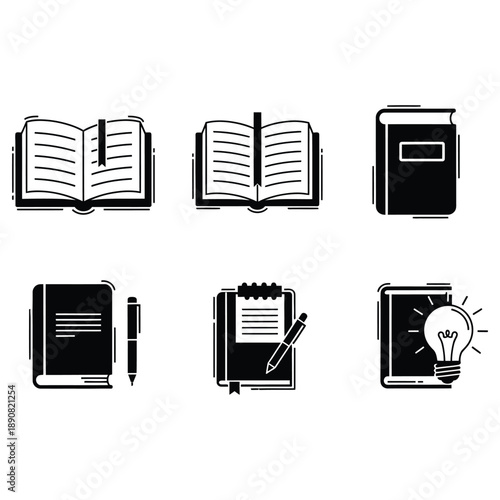 Book Icon Set – Education Learning and Knowledge Symbols