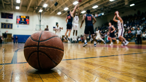 Basketball game action high school gym sports event indoor environment close-up view team competition