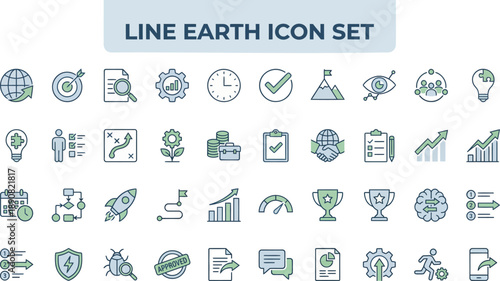 Earth and Sustainability Line Icons – Climate Ecology Environmental Systems