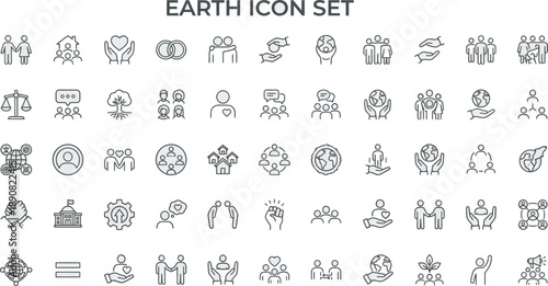 Earth and Environment Line Icons – Sustainability Climate Ecology Systems