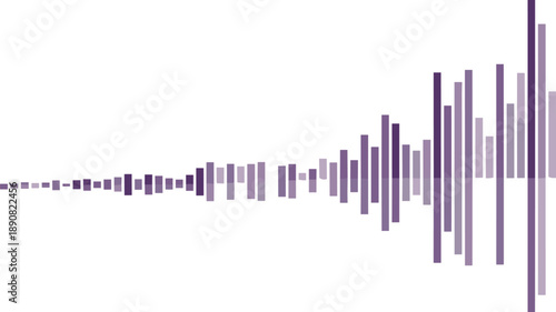 Vector illustration of stylized waveform bar graph with increasing vertical bars and gradient opacity across horizontal layout