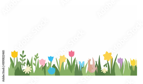 Easter Spring Meadow Grass and Flowers Decorative Vector Element