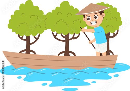 Mangrove tour activities with small fishing boat and paddle