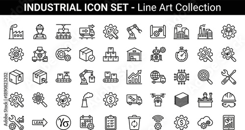 Manufacturing Industrial Line Icons – Factory Automation Production Systems