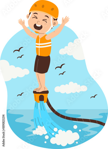 Water sport activity man flyboard rider with hydroflighting