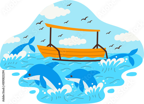 Dolphin tour activity with small fishing boat