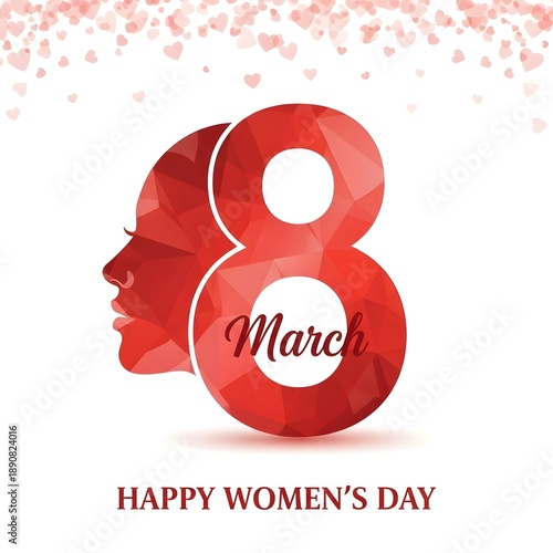 Happy women's day celebration with red silhouette and number eight